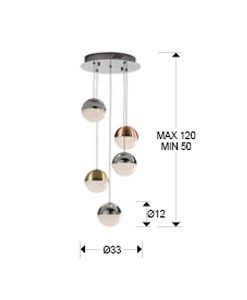 Dimensions de la lampe à LED SPHERE à 5 lumières et à variateur de lumière
