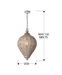 Lampe arabe et indienne 1 lumière couleur champagne TEBAS mesures
