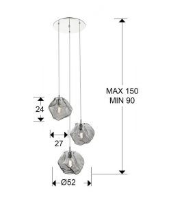 Lampe au plafond 3 lumières dimmable PETRA mesures