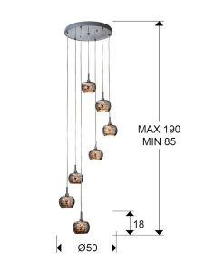 Lampe au plafond 7 lumières ARIÁN dimmable mesures