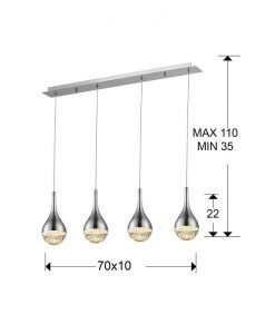 Lampe linéaire 4 feux LED chrome ELIE tailles