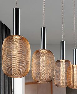 Lampe linéaire 4 lumières dimmable chrome et or MICRON détails