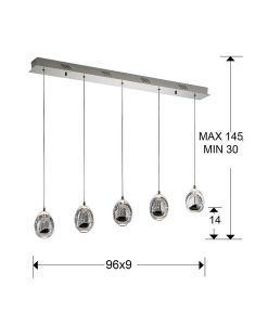 Lampe linéaire 5 lumières chrome LED ROCÍO dimmable mesures
