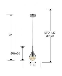 Pendentif 1 lumière LED chrome ELIE tailles