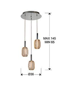 Plafonnier 3 lumières dimmable chrome et or mesures MICRON