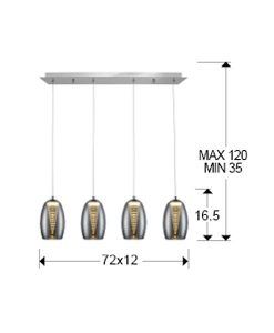 Plafonnier linéaire LED 4 lumières chrome NEBULA tailles