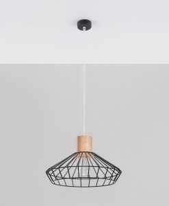Lampe pendante en acier et bois noir RIDA 2