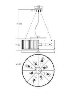 Lampe 8 lumières avec plaques verre Ø 53 cm RECINTO mesures