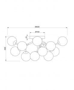 Lampe chrome 12 lumières Ø 60 cm DALLAS mesures