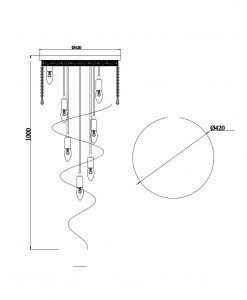 Lampe doré et verre Ø 42 cm CASCADE mesures