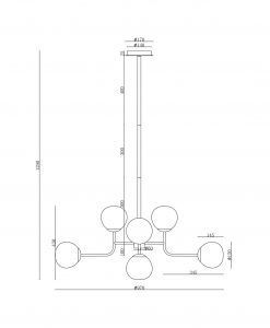 Lampe en or et verre 8 lumières Ø 97 cm ERICH mesures
