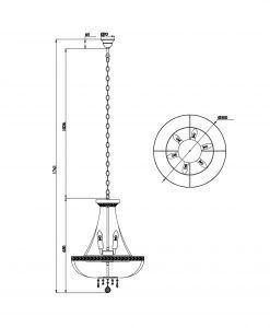 Lampe or et verre 8 lumières Ø 50 cm BELLA mesures