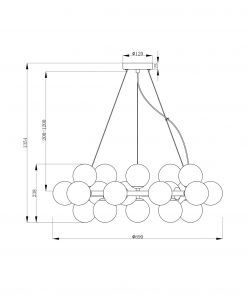 Lampe pendante chromée 25 lumières Ø 69 cm DALLAS mesures