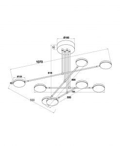 Lampe pendante noire 8 lumières FAD LED 48W mesures