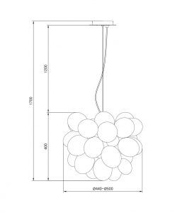 Lampe verre fumé 8 lumières Ø 50 cm BALBO mesures