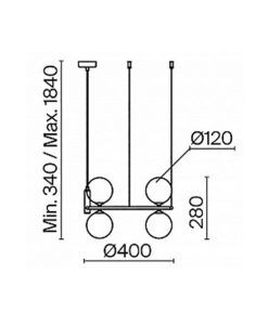 Lampe 4 lumières Ø 40 cm RING mesures
