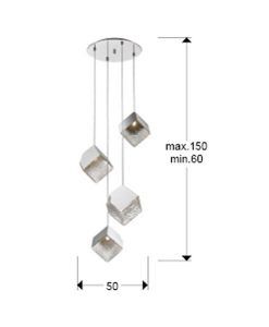 Lampe chromé et verre 4 lumières PRISCILA mesures
