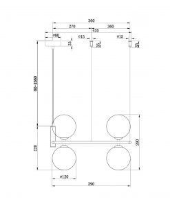 Lampe noire 4 lumières Ø 39 cm RING mesures