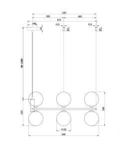 Lampe noire 6 lumières Ø 58 cm RING mesures