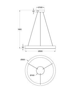 Lampe couleur laiton Ø 60 cm SATURNO LED mesures