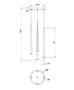 Lampe 5 lumières CASCADE LED mesures