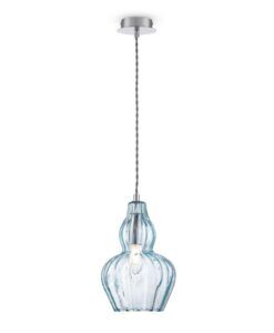 Lampe en nickel et verre bleu Ø 16 cm EUSTOMA