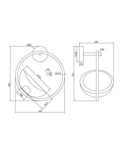 LUNARE LED applique en laiton et verre mesures