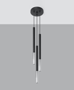Suspension noire et chromée 3 lumières MOZAICA