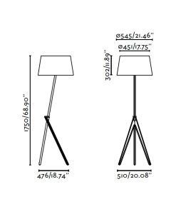 TREEWOOD lampadaire noir, beige et bois mesures