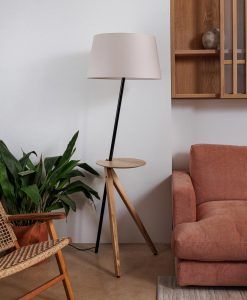 TREEWOOD lampadaire noir, beige et bois ambients