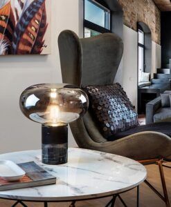 Lampe de table en marbre noir Ø 31 cm FUNGI - ambiance