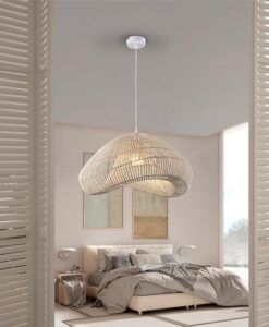 Lampe à suspension en rotin patiné blanc Ø 55 cm SABAH - Ambiance
