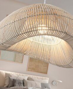 Lampe à suspension en rotin patiné blanc Ø 55 cm SABAH - Details
