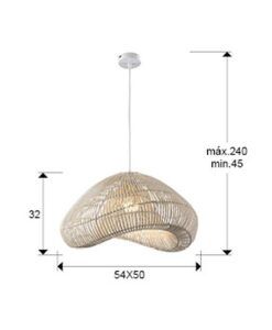 Lampe à suspension en rotin patiné blanc Ø 55 cm SABAH - Mesures
